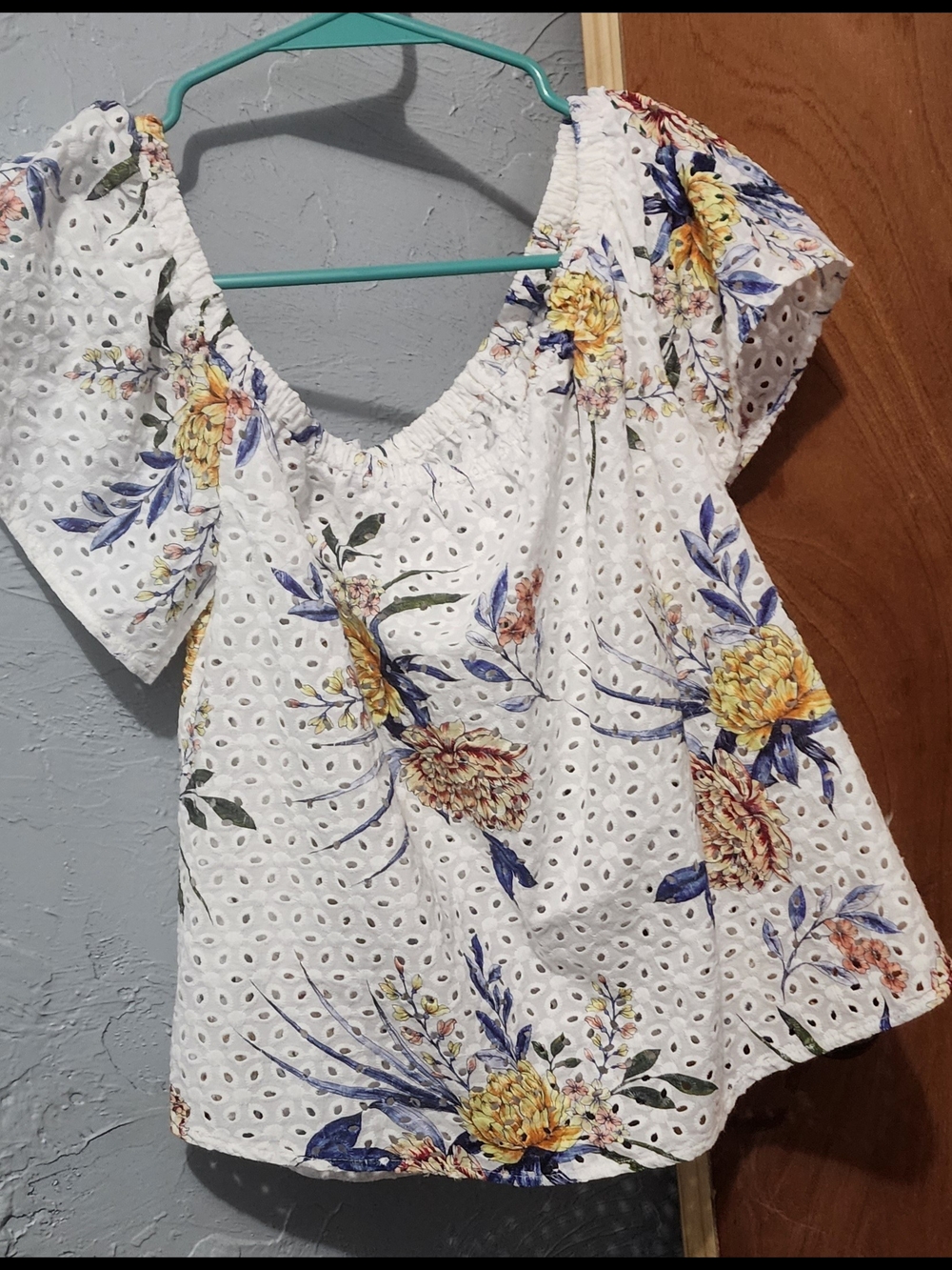 BB Dakota White Eyelet Off-Shoulder Floral Blouse